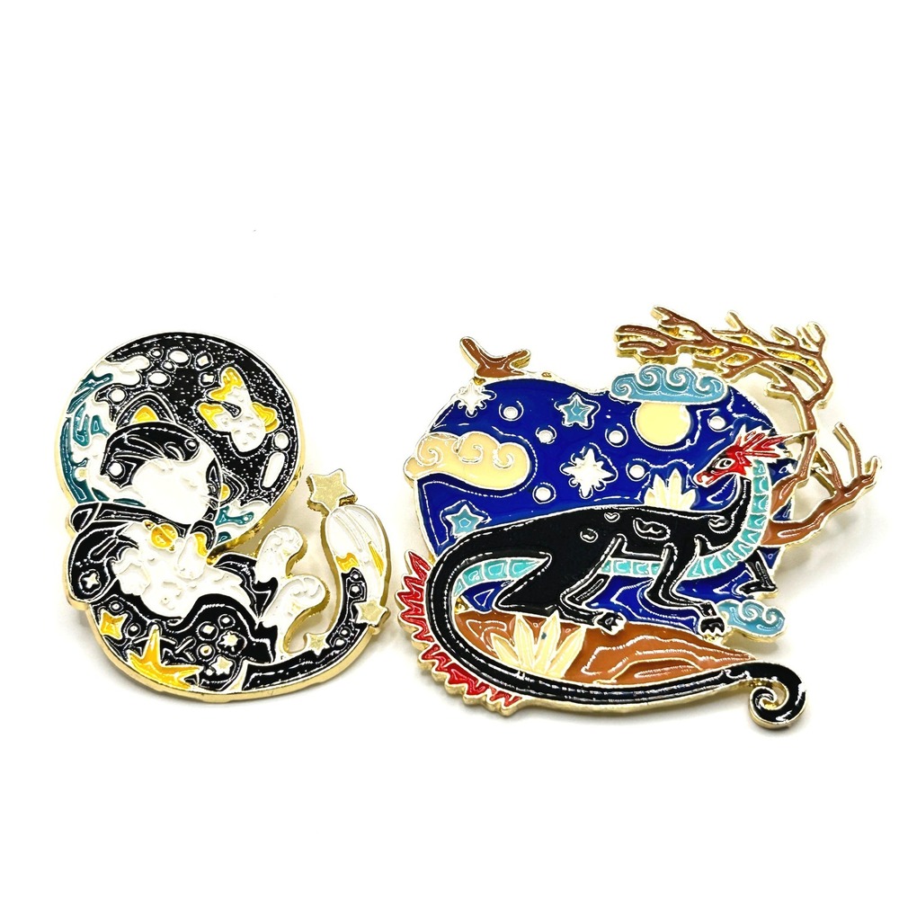 Celestial Dragon Enamel Pin Set OS Gold Blue Black Starry Night Mythic